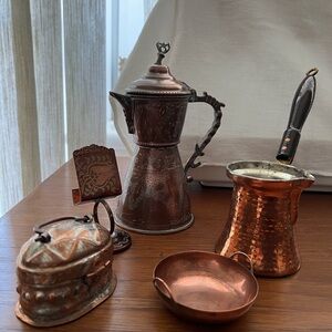 Bundle of decorative copper Turkish objects.
